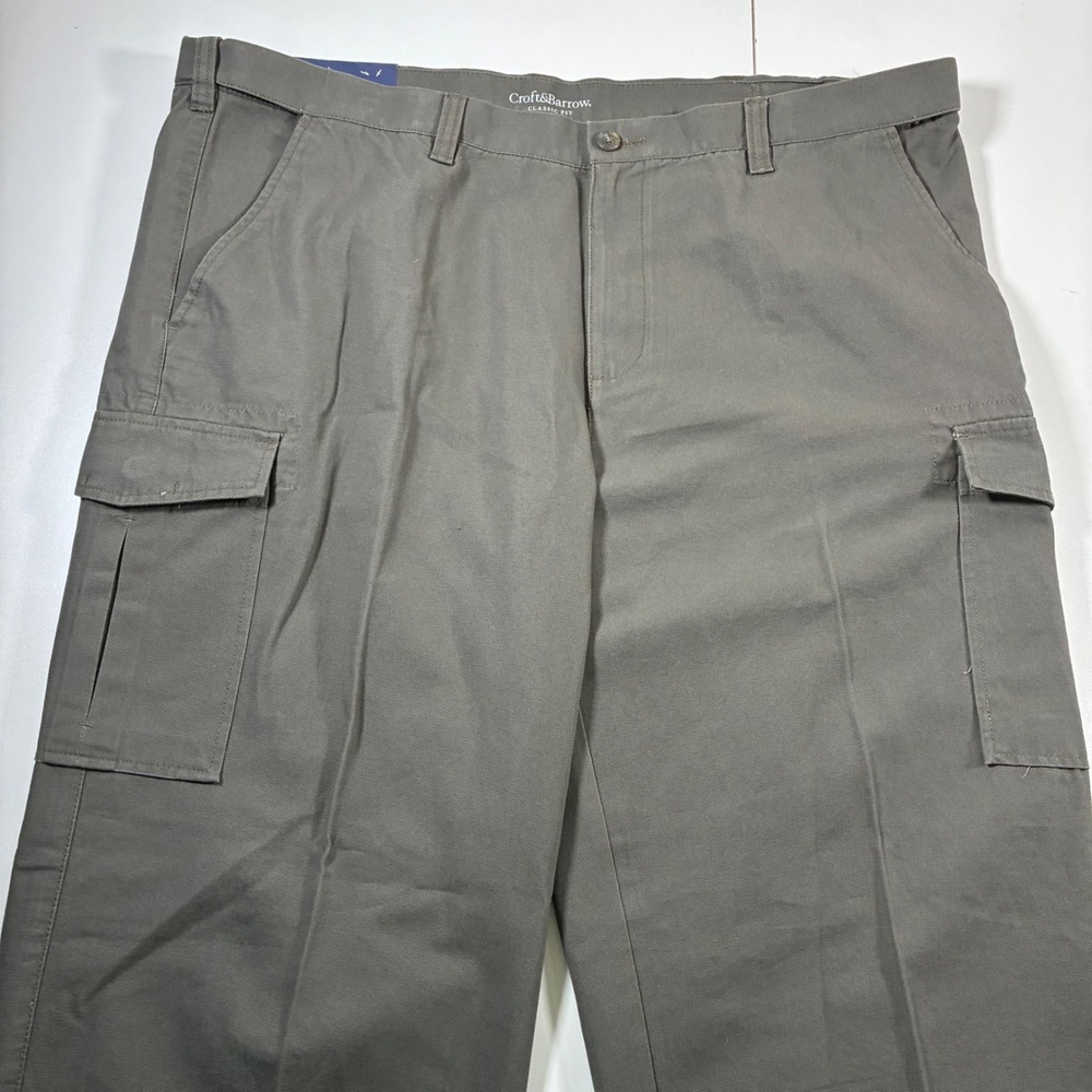 NEW Croft & Barrow Cargo Pants 44x32 Green Canvas Classic Fit Flat Front